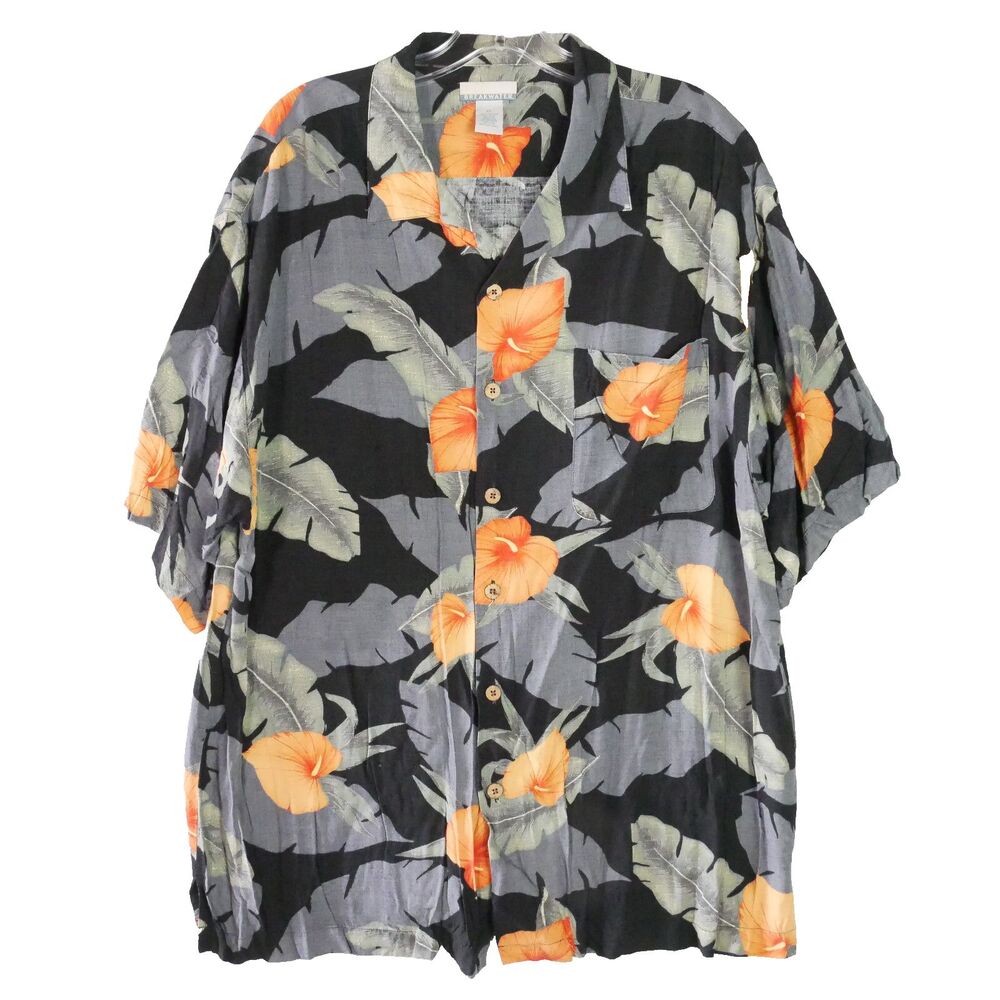 Breakwater Mens Size XL Tropical Floral Button-Front Black Short Sleeve Shirt